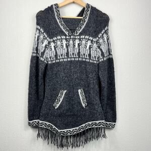 Peruvian Alpaca Wool Hooded Pullover Sweater Womens S/M Boho Aztec Gorp Soft